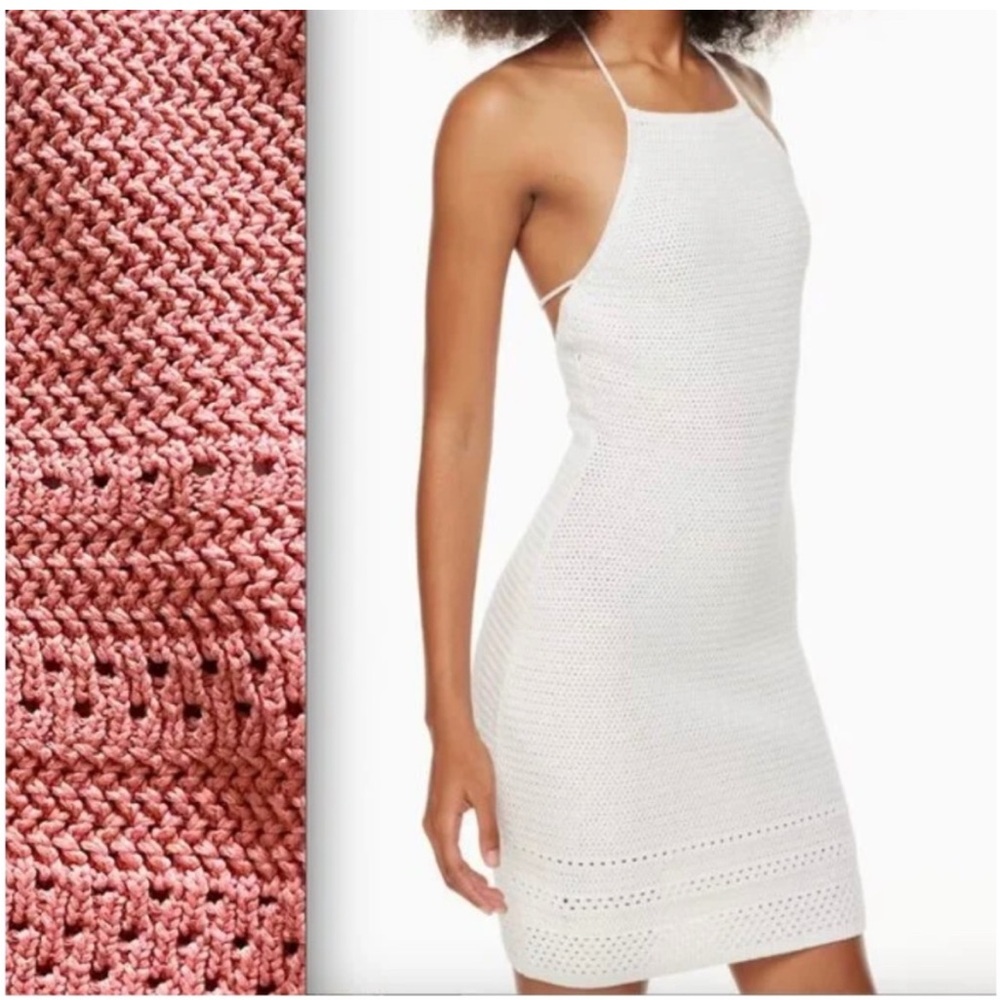 Aritzia • Wilfred Crochet Sunset Coral Halter Tie Back Mini Dress • Size M